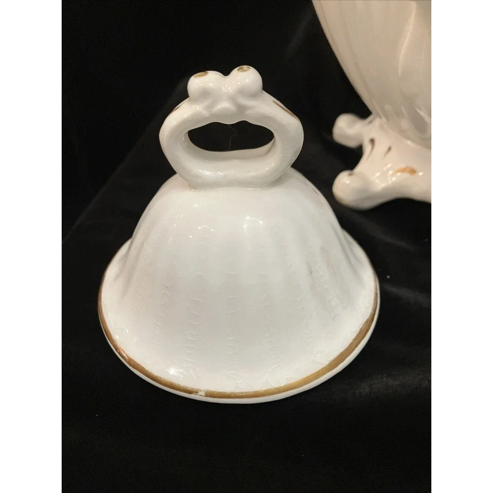 Antique Staffordshire England 6 Footed Porcelain & Stoneware Teapot White Gold